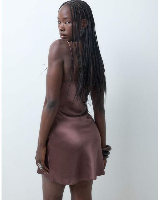 ASOS Brown Satin Mini Slip Dress