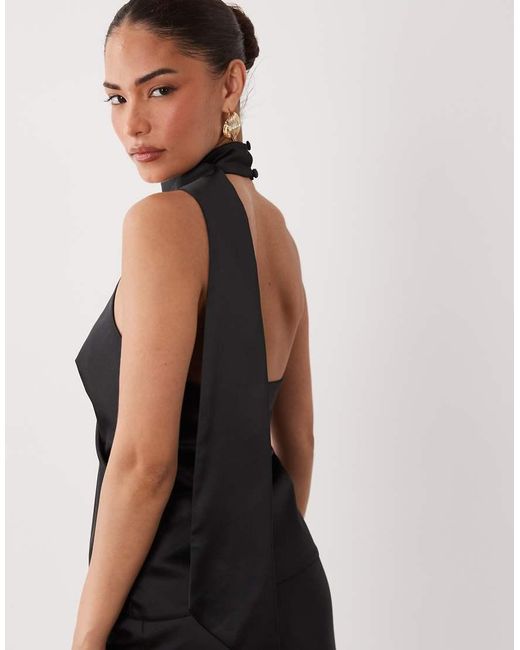 Miss Selfridge Black Satin Scarf Detail Top Co-Ord