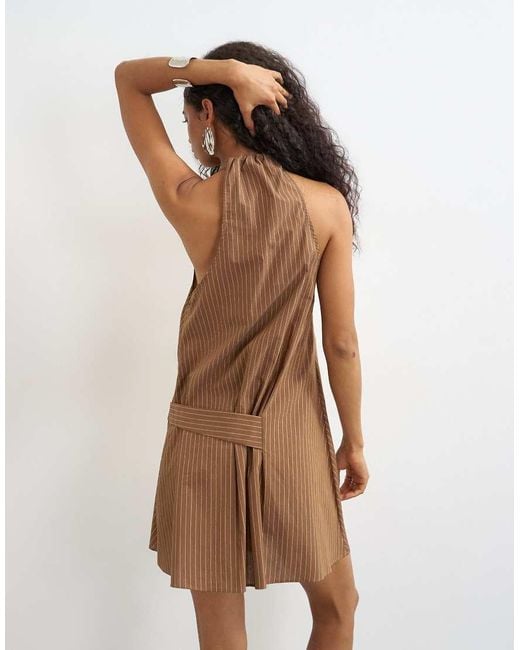 TOPSHOP Natural Halter Gathered Side Mini Dress With Tab Detail