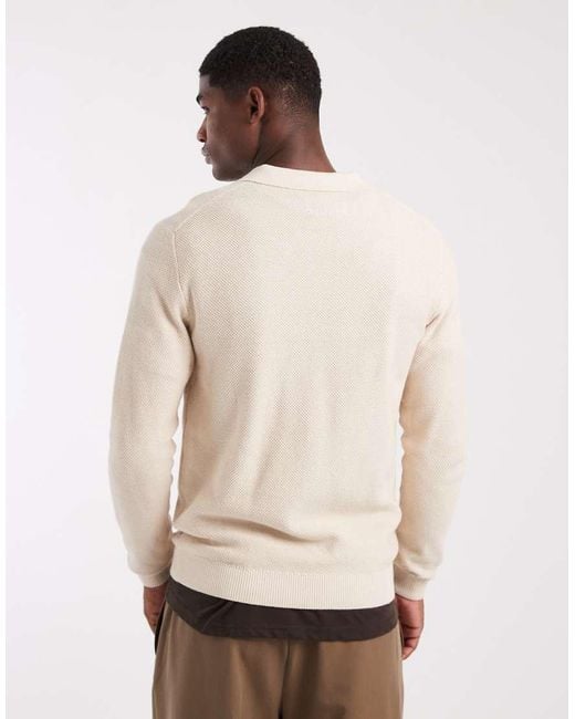 Jack & Jones Natural Premium Knitted Long Sleeve Polo for men