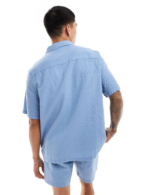 Chemise d'ensemble oversize à manches courtes style années 90 en crépon texturé - cendré ASOS pour homme en coloris Blue