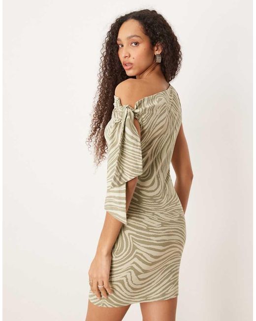 ASOS Natural One Shoulder Tie Knot Detail Mini Dress