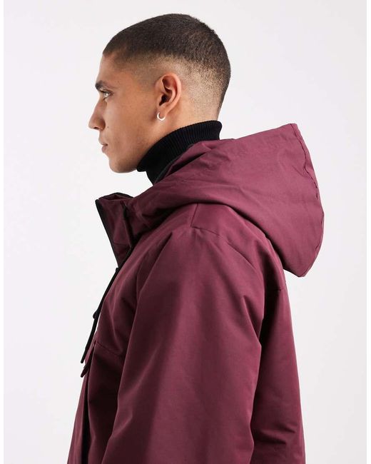 Giacca Da Sci Color Bordeaux Con Cappuccio E Tasca di Threadbare in Red da Uomo