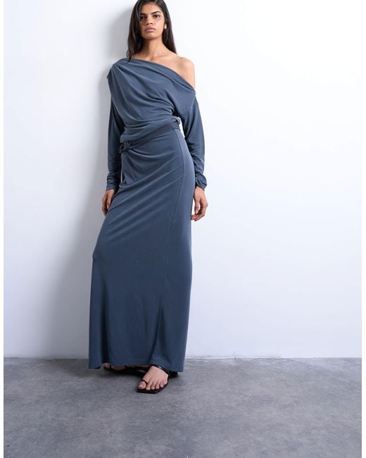 TOPSHOP Blue Cupro Twist Detail Maxi Skirt