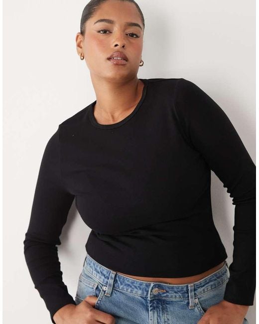 ASOS Black Asos Design Curve Clean Fitted Long Sleeve Top