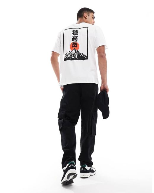 Jack & Jones White Oversized T-shirt With Japanese Mountain Backprint for men