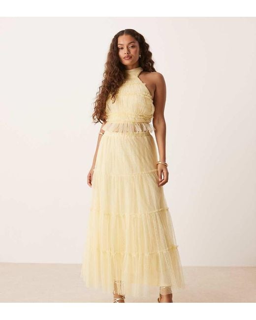 LACE & BEADS Natural Tiered Ruffle Maxi Skirt Co-ord