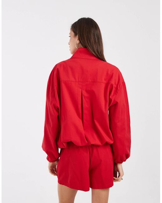ASOS Red Funnel Neck Denim Jacket