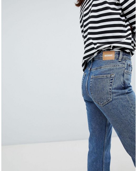weekday high waist slim straight leg case jeans