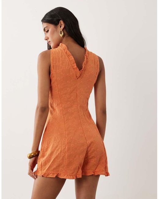 Miss Selfridge Natural Broderie Lace Trim Playsuit