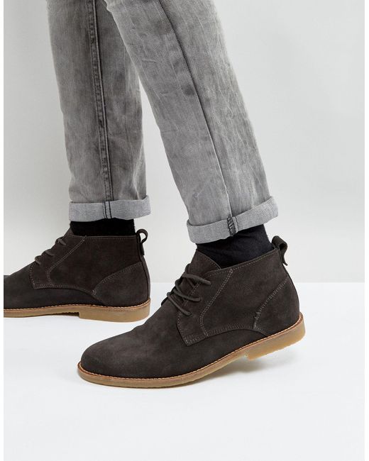 Homme Chaussures Bottes Desert boots et chukka boots Desert boots en daim avec détail en cuir ASOS pour homme en coloris Noir 