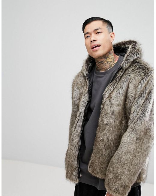 ASOS Faux Fur Bomber With Hood for Men | Lyst