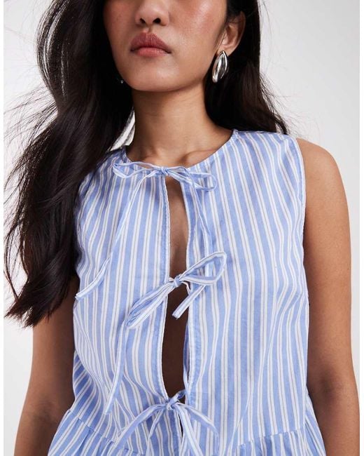 Pieces Blue Tie Front Peplum Hem Top Co-Ord