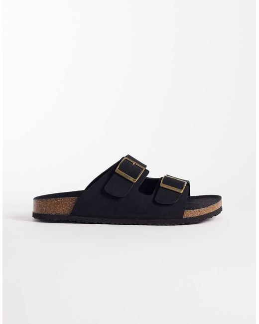 ASOS Black Two Strap Sandals With Cork Sole for men