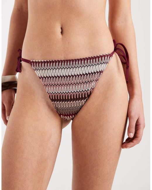 New Look Natural Crochet Stripe Tie Side Bikini Bottoms