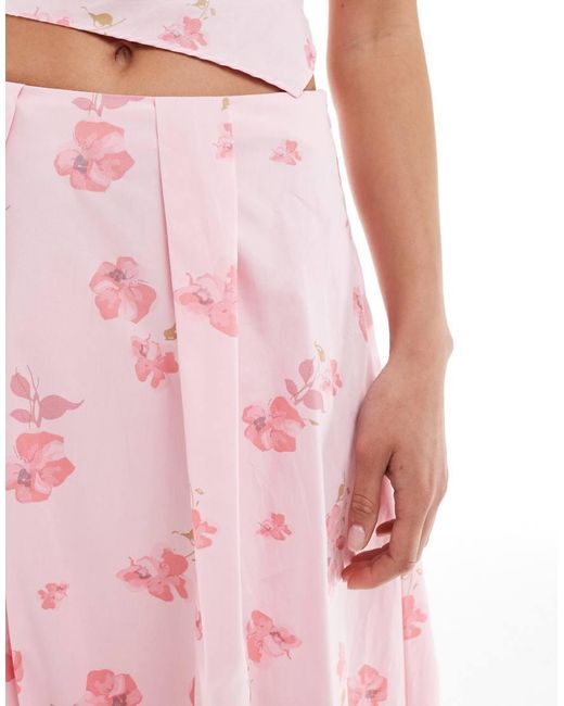 Falda Larga Con Estampado Floral Y Bajo Abullonado De (Parte De Un Conjunto) ASOS de color Pink