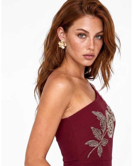 Maya Red Embellished Strappy One Shoulder Maxi Dress