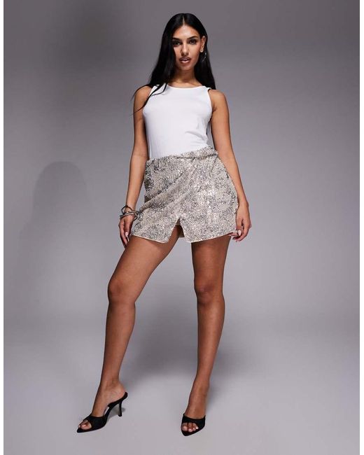 River Island Gray Sequin Embellished Skort
