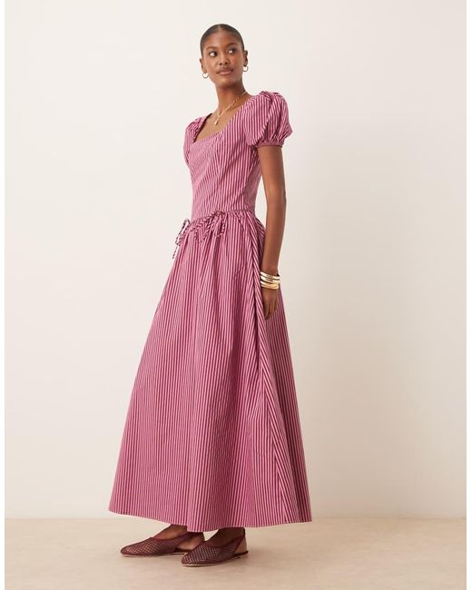 Glamorous Pink Drop Waist Short Sleeve Poplin Maxi Dress