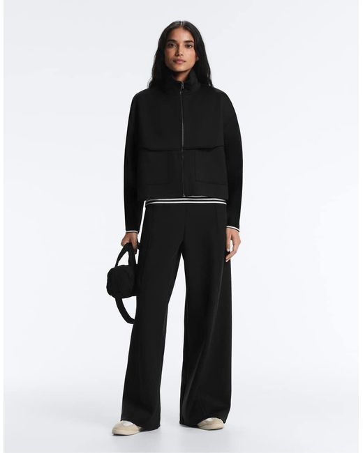 Oysho Black Boxy Neoprene-effect Jacket