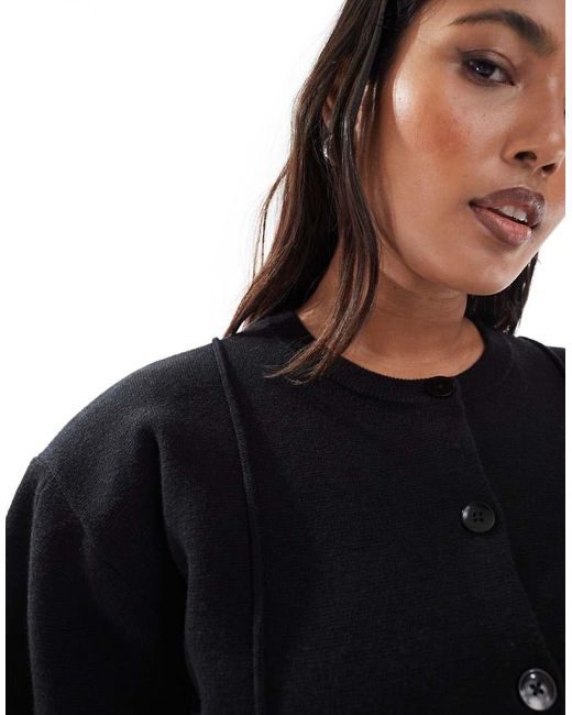ASOS Black Asos Design Curve Structured Shoulder Pads Waisted Crew Neck Cardigan