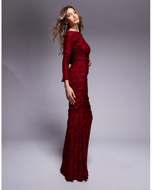 ASOS Purple – langärmliges, gerafftes maxikleid