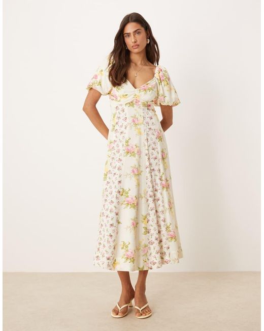 Nobody's Child Natural Peony Milkmaid Midi Dress