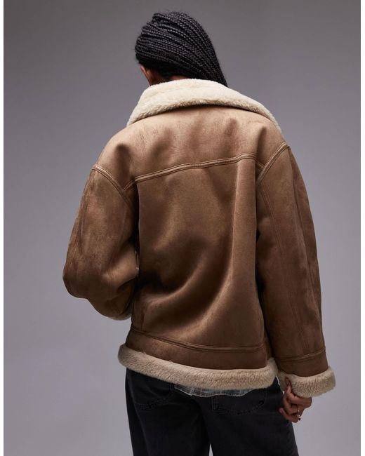 Mango Gray Oversized Shearling Aviator Jacket