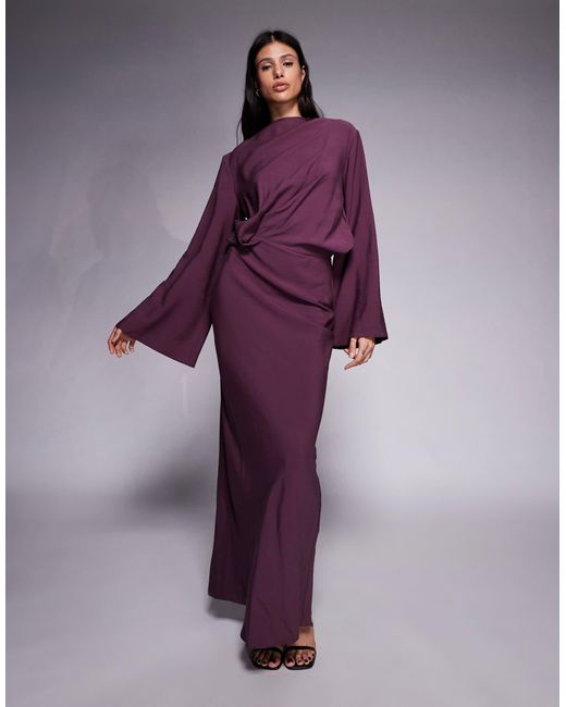 ASOS Asos Design Tall Long Sleeve Tucked Waist Bias Maxi Dress in Purple |  Lyst