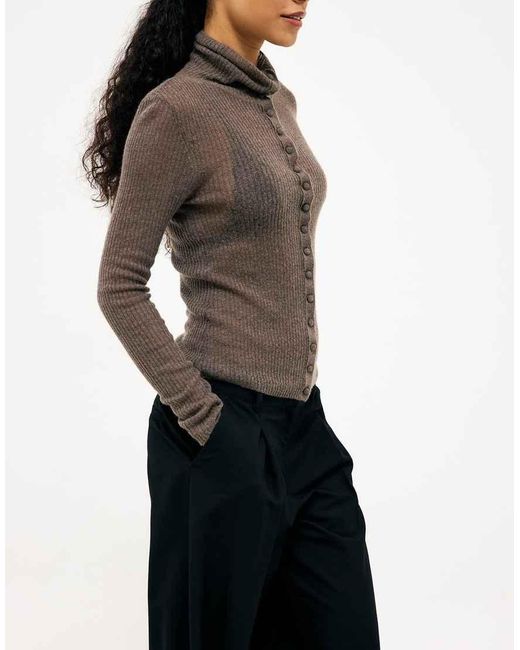 NA-KD Blue Thin Wool Knitted Button Top
