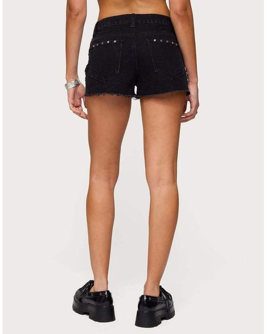 Edikted White Ashten Studded Denim Shorts