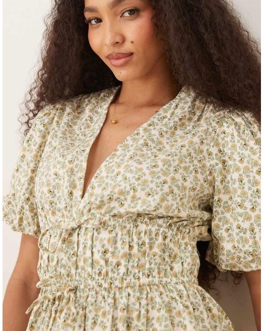 Nobody's Child Brown Cordellia Puff Sleeve Crop Top