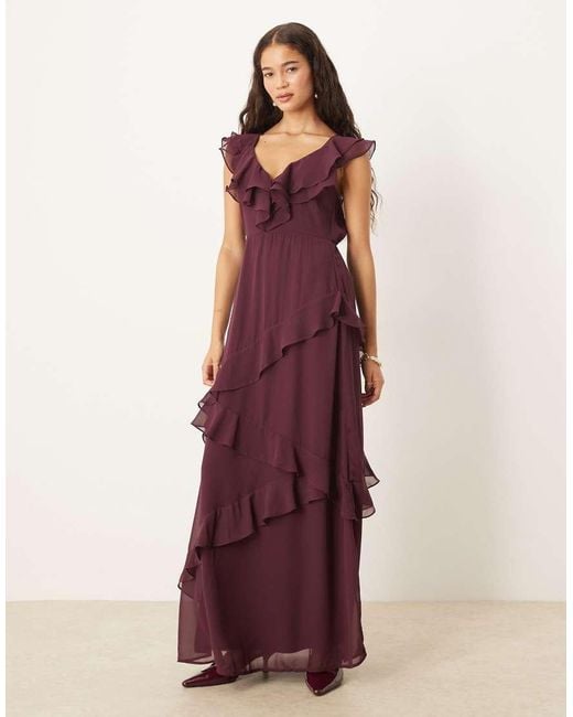 Vila Maxi Jurk Van Chiffon Met V-Hals En Ruches in het Purple