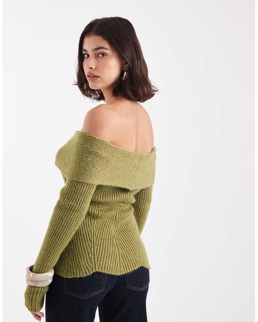 Vero Moda Green Rib Knitted Bardot Top
