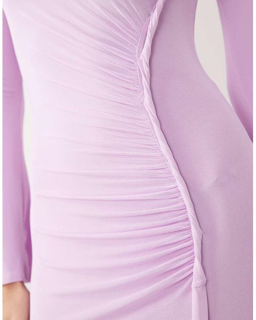 ASOS Pink Mesh Long Sleeve Maxi Dress With Twist Detail