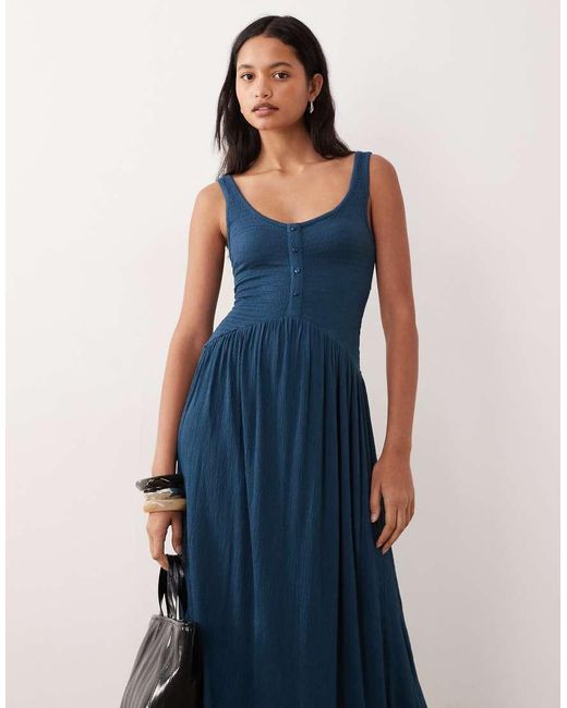 ASOS Blue Crinkle Button Through Midi Dress