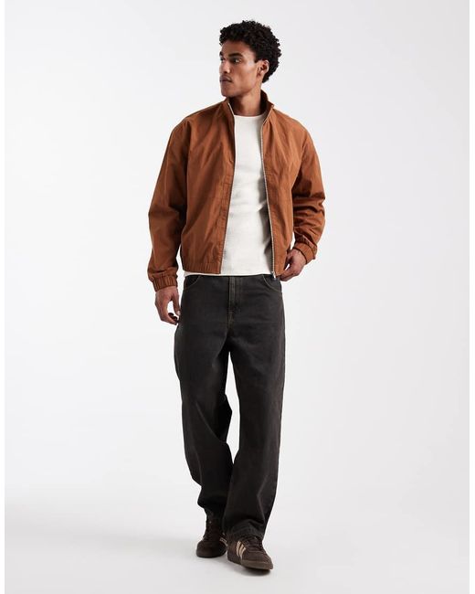 ASOS Brown Ribbed Funnel Neck Bomber Jacket for men