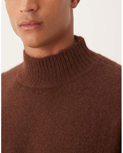 ASOS Brown Oversized Knitted Funnel Neck Wool Blend Jumper for men