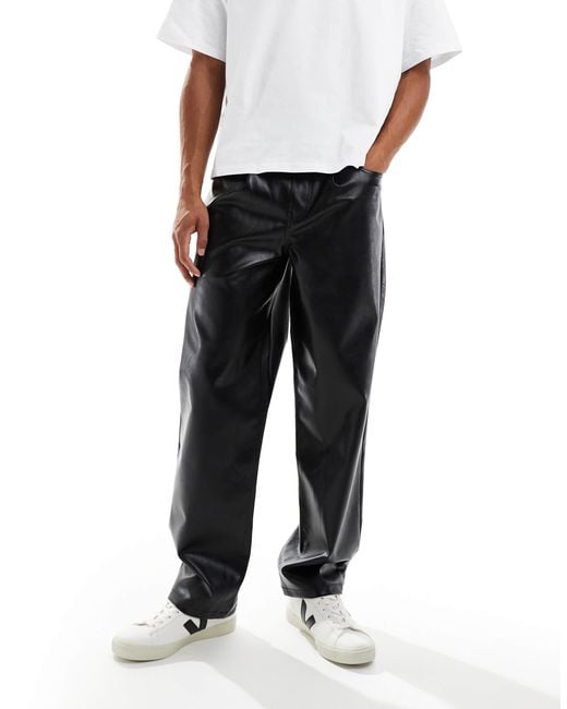 ASOS – weite hose aus kunstleder in Black für Herren