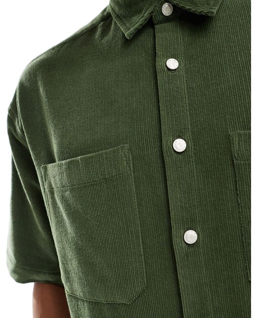 ASOS – kurzärmliges oversize-cordhemd im 90er-stil in Green für Herren