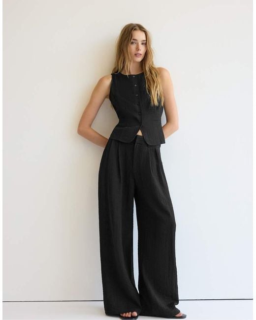 Stradivarius Black Buttoned Waistcoat