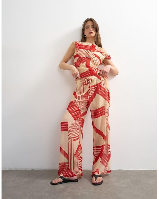 TOPSHOP Red Chiffon Stripe Print Wide Leg Trouser Co-ord
