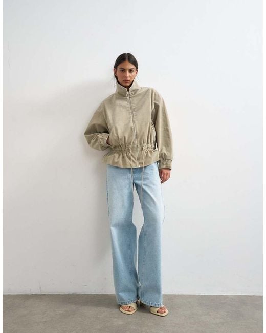 TOPSHOP Natural toggle Waist Leather Look Zip Up Jacket