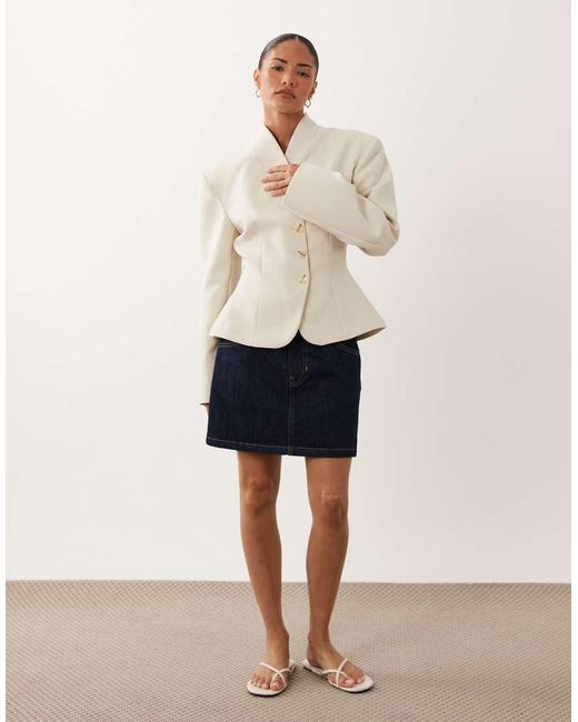 Miss Selfridge Natural Cropped Collarless Blazer