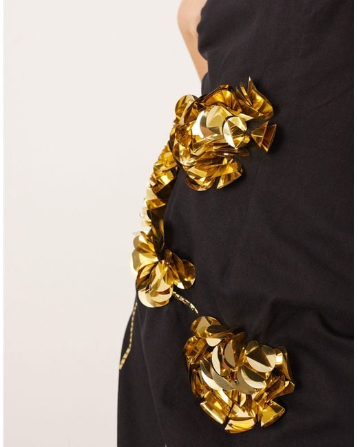 ASOS Black Sculptural Floral Embellished Bandeau Column Midi Dress