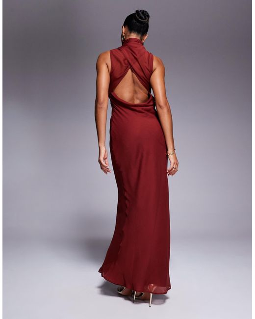 Robe longue en biais à col montant croisé - terracotta ASOS en coloris Red