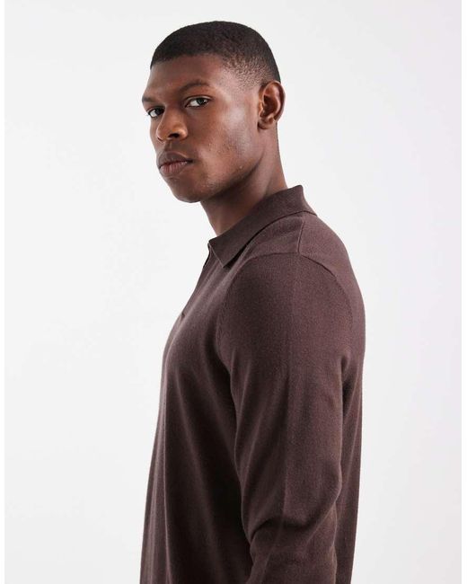 ASOS Brown Knit Notch Neck Sweater for men