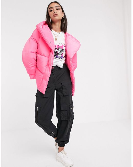 ASOS Pink Bubblegum Wrap Hooded Puffer Jacket