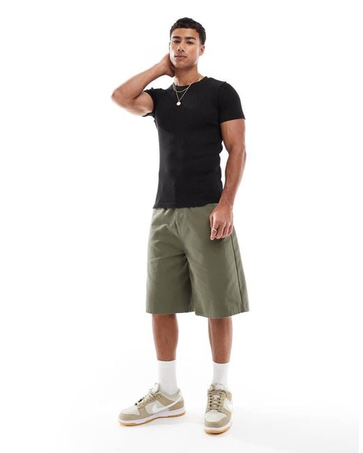 Jack & Jones Black Muscle Fit Ribbed T-shirt for men