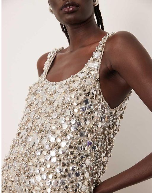 ARRANGE Metallic Textural Embellished Scoop Neck Loose Fit Mini Dress